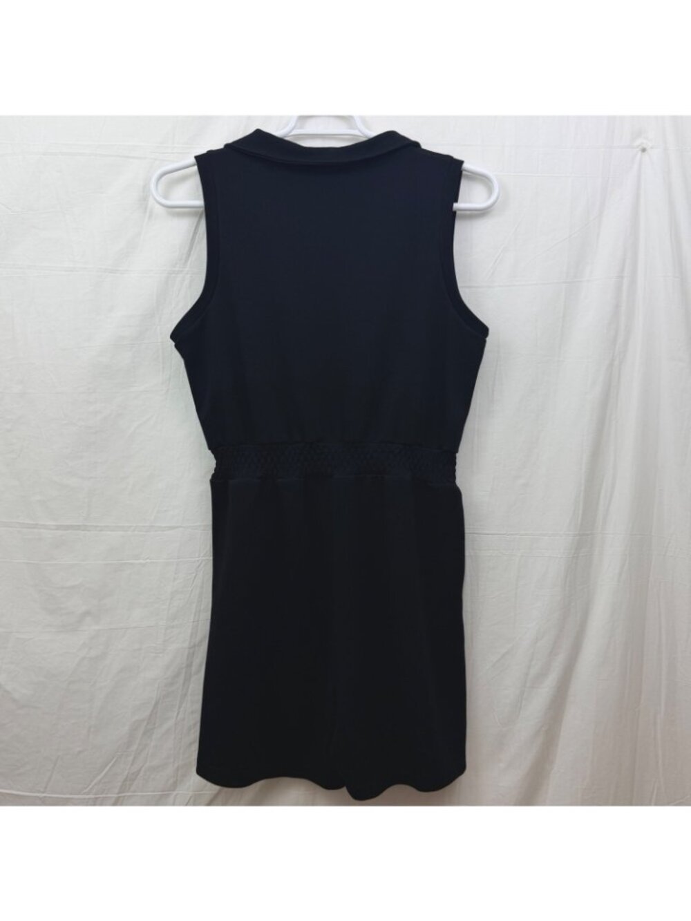 Women M Sleeveless Collared V-Neck Romper Cinched Waist Shorts Black - Picture 5 of 8